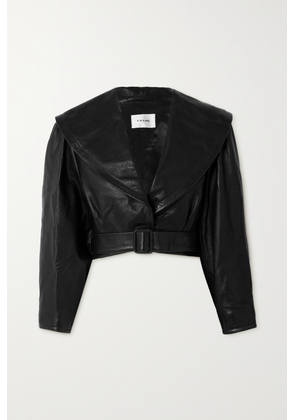 FRAME - Cropped Belted Textured-leather Jacket - Black - xx small,x small,small,medium,large