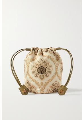 Etro - Mini Leather-trimmed Printed Duchesse-satin Pouch - Neutrals - One size