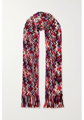 Missoni - Fringed Striped Crochet-knit Wool Scarf - Red - One size