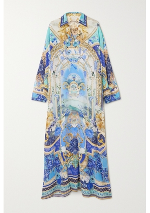 Camilla - Crystal-embellished Printed Silk-georgette Kaftan - Blue - S/M,L/XL