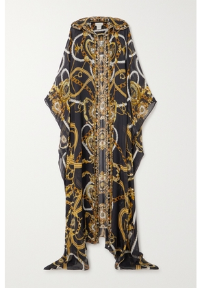 Camilla - Embellished Printed Silk-chiffon Robe - Black - One size