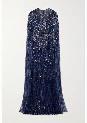 Jenny Packham - Cape-effect Embellished Tulle Gown - Blue - UK 6,UK 8,UK 10,UK 12,UK 14,UK 16,UK 18,UK 20,UK 22