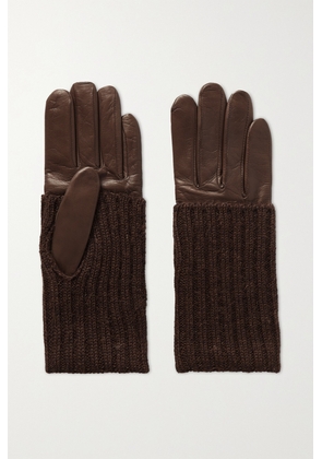 Agnelle - Ribbed Cashmere And Leather Gloves - Brown - 6.5,7,7.5,8,8.5