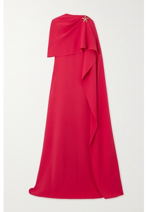 Oscar de la Renta - Embellished Cape-effect Silk-blend Crepe Gown - Red - x small,small,medium,large,x large