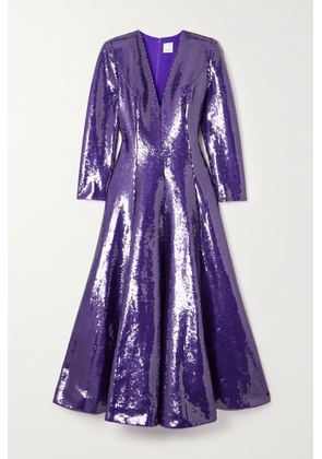 Huishan Zhang - Andy Pleated Sequined Satin Maxi Dress - Purple - UK 6,UK 8,UK 10,UK 12,UK 14,UK 16