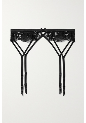 Fleur du Mal - + Net Sustain Embellished Embroidered Recycled-tulle Suspender Belt - Black - 1,2,3,4