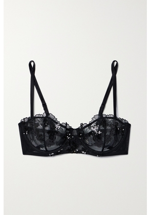 Fleur du Mal - + Net Sustain Embellished Embroidered Recycled-tulle Underwired Soft-cup Bra - Black - 32B,34B,36B,38B,32C,34C,36C,38C,32D,34D,36D,32DD,34DD