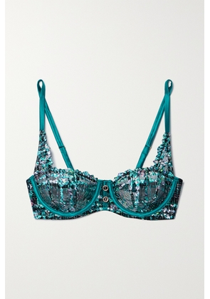 Fleur du Mal - + Net Sustain Gabrielle Embellished Embroidered Recycled-tulle Underwired Soft-cup Balconette Bra - Blue - 32B,34B,36B,38B,32C,34C,36C,38C,32D,34D,36D,32DD,34DD