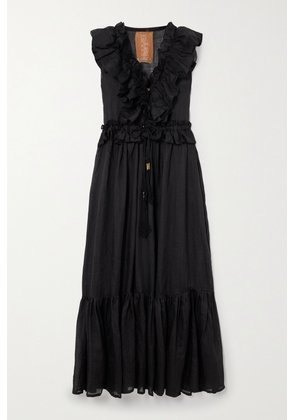Yvonne S - + Net Sustain Marie Antoinette Ruffled Tiered Linen Maxi Dress - Black - x small,small,medium,large,x large