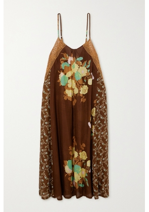 Yvonne S - + Net Sustain Lace-trimmed Floral-print Cotton-voile Midi Dress - Brown - x small,small,medium,large,x large