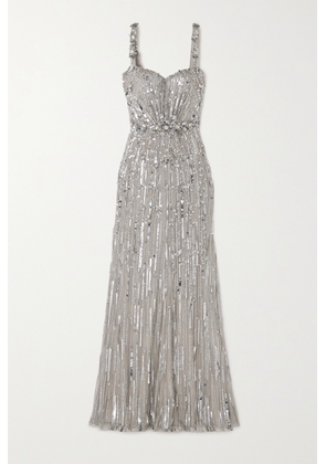 Jenny Packham - Bright Gem Embellished Sequined Tulle Gown - Silver - UK 8,UK 10,UK 12,UK 6
