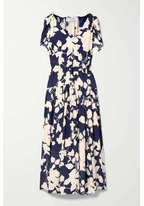La Ligne - Cape-effect Ruffled Floral-print Silk-crepe Midi Dress - Blue - x small,small,medium,large,x large
