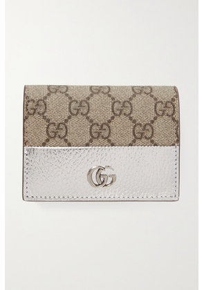Gucci - Petite Marmont Coated-canvas And Metallic Textured-leather Wallet - Neutrals - One size