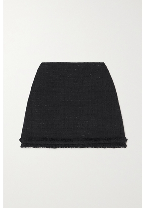 Versace - Frayed Sequin-embellished Cotton-blend Tweed Mini Skirt - Black - IT36,IT38,IT40,IT42,IT44,IT46,IT48