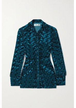 Diane von Furstenberg - Soluck Stretch Velvet-jacquard Shirt - Blue - xx small,x small,small,medium,large,x large