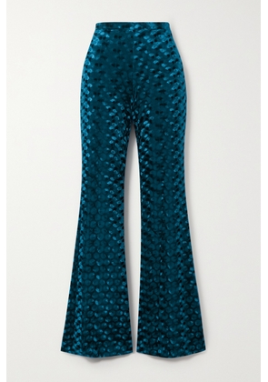 Diane von Furstenberg - Ruthette Stretch Velvet-jacquard Flared Pants - Blue - xx small,x small,small,medium,large,x large