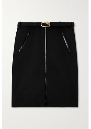 Gucci - Belted Leather-trimmed Wool-blend Skirt - Black - IT38,IT40,IT42,IT44