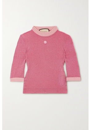 Gucci - Cashmere-blend Trimmed Metallic Ribbed-knit Top - Pink - XS,S