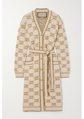 Gucci - Belted Wool-jacquard Cardigan - Brown - XS,S,M,L