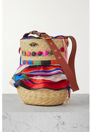 PUCCI - Puccinella Leather-trimmed Silk-twill And Raffia Bucket Bag - Neutrals - One size