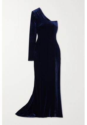 Galvan - Rosie One-sleeve Stretch-velvet Gown - Blue - FR34,FR36,FR38,FR40,FR42,FR44