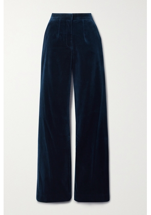 Costarellos - Grosgrain-trimmed Cotton-velvet Straight-leg Pants - Blue - FR32,FR34,FR36,FR38,FR40,FR42,FR44,FR46