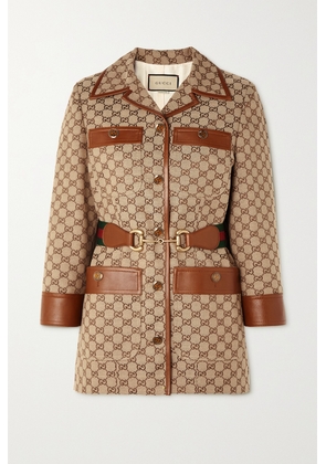 Gucci - Belted Leather-trimmed Cotton-blend Canvas-jacquard Jacket - Brown - IT36,IT38,IT40,IT42,IT44