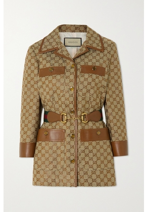 Gucci - Aria Belted Leather-trimmed Cotton-blend Canvas-jacquard Jacket - Brown - IT40,IT42,IT44