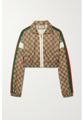 Gucci - Cropped Webbing-trimmed Printed Tech-jersey Track Jacket - Brown - XXS,XS,S,M,L,XL,XXL