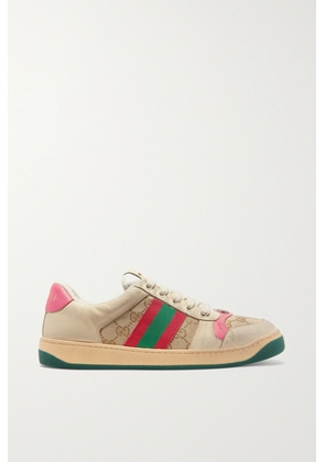 Gucci - Screener Logo-jacquard Canvas And Distressed Leather Sneakers - Neutrals - IT35,IT35.5,IT36,IT36.5,IT37,IT37.5,IT38,IT38.5,IT39,IT39.5,IT40,IT40.5,IT41,IT41.5,IT42