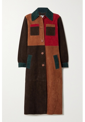 RIXO - Milly Patchwork Suede Coat - Brown - x small,small,medium,large,x large