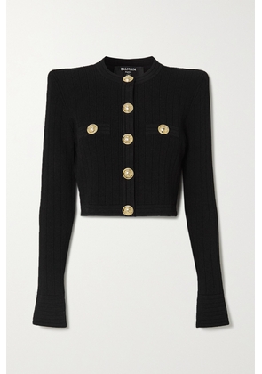 Balmain - Cropped Button-embellished Jacquard-knit Blazer - Black - FR34,FR36,FR38,FR40,FR42,FR44,FR46