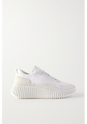 Chloé - Nama Embroidered Suede And Recycled Mesh Sneakers - White - IT35,IT36,IT37,IT38,IT39,IT40,IT41,IT42