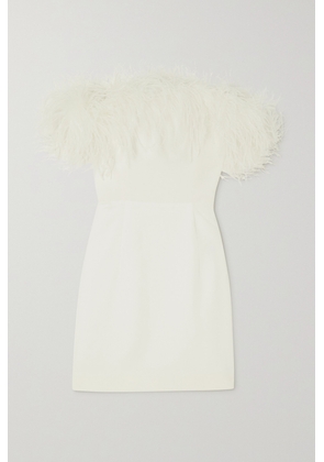 16ARLINGTON - Ava Off-the-shoulder Feather-trimmed Crepe Mini Dress - Ivory - UK 6,UK 8,UK 10,UK 12,UK 14