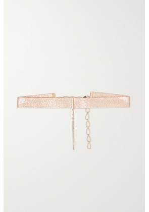 Diane Kordas - Crinkled-leather And 18-karat Rose Gold Diamond Choker - One size