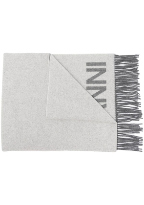 GANNI logo-print tassel-trim scarf - Grey