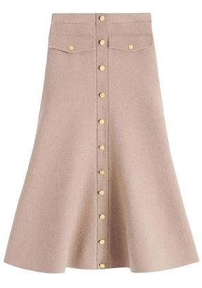 Victoria Beckham button-detail merino midi skirt - Neutrals