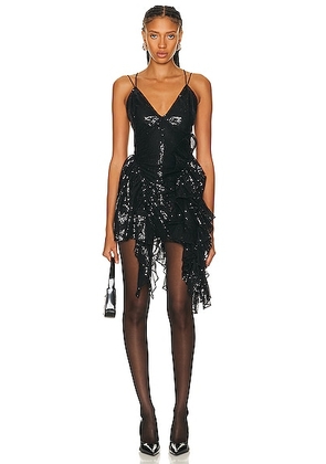 AKNVAS Yves Sequin Mini Dress in Onyx - Black. Size 10 (also in 0, 4, 8).