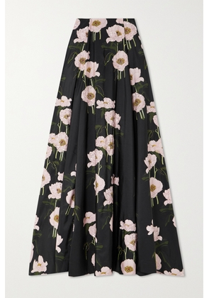 BERNADETTE - Kennedy Pleated Embellished Floral-print Taffeta Maxi Skirt - Black - FR34,FR36,FR38,FR40,FR42,FR44