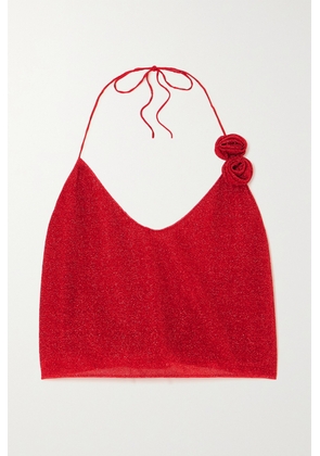 Oséree - Lumière Cropped Metallic Stretch-knit Halterneck Top - Red - small,medium,large,x large