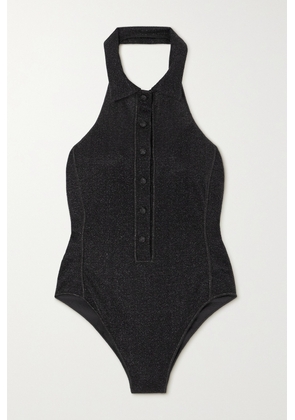 Oséree - Lumière Halterneck Metallic Stretch-knit Bodysuit - Black - small,medium,large,x large