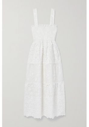 WAIMARI - + Net Sustain Cruz Crochet-trimmed Shirred Embroidered Appliquéd Voile Midi Dress - White - x small,small,medium,large,x large