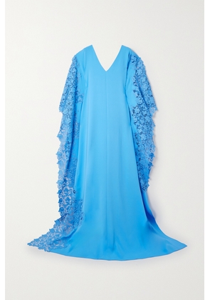 Oscar de la Renta - Gardenia Guipure Lace-trimmed Stretch-silk Gown - Blue - x small,small,medium,large,x large