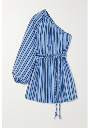 Faithfull The Brand - + Net Sustain Calia Belted One-sleeve Striped Organic Cotton-poplin Mini Dress - Blue - x small,small,medium,large,x large,xx large