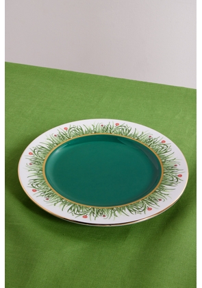 La DoubleJ - 31cm Gold-plated Painted Porcelain Charger Plate - Green - One size