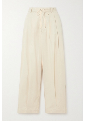 Deiji Studios - Pleated Organic Cotton-twill Wide-leg Pants - Off-white - x small,small,medium,large,x large