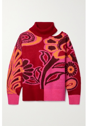 Farm Rio - Cutout Intarsia-knit Turtleneck Sweater - Pink - xx small,x small,small,medium,large,x large