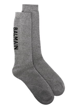 Balmain intarsia-knit logo socks - Grey