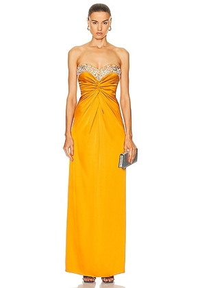 PatBO Hand Beaded Strapless Gown in Mustard - Mustard. Size 0 (also in 2, 4, 8).