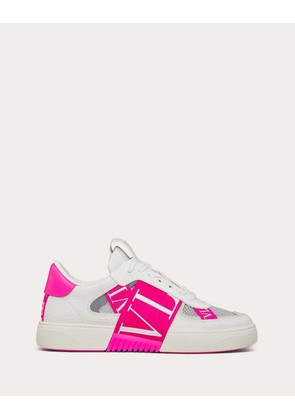 Valentino Garavani VL7N LOW-TOP SNEAKER IN CALFSKIN AND MESH FABRIC WITH BANDS Woman WHITE/PINK 37.5